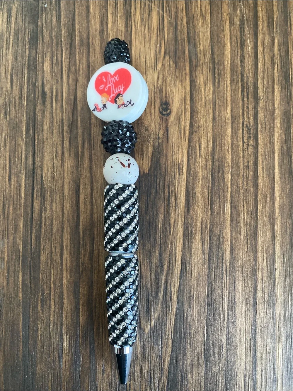 I Love Lucy Black & White Beaded Pen